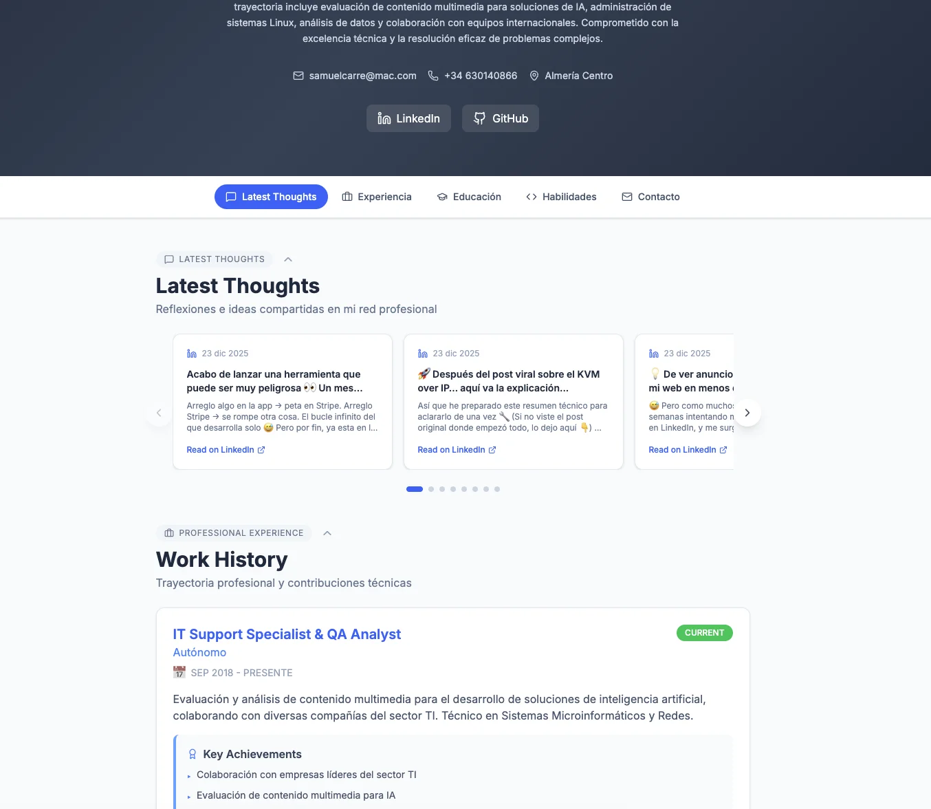 Ejemplo de Web CV con LinkedIn